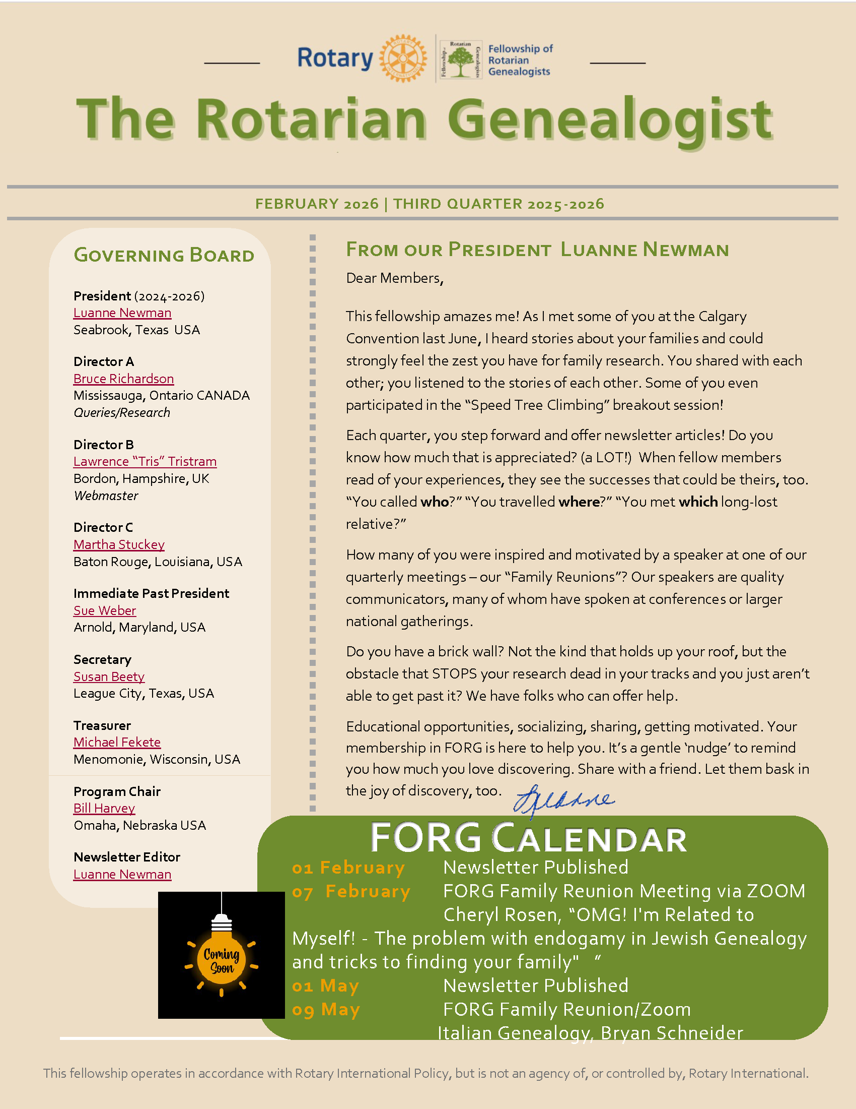 February 2026 Newsletter